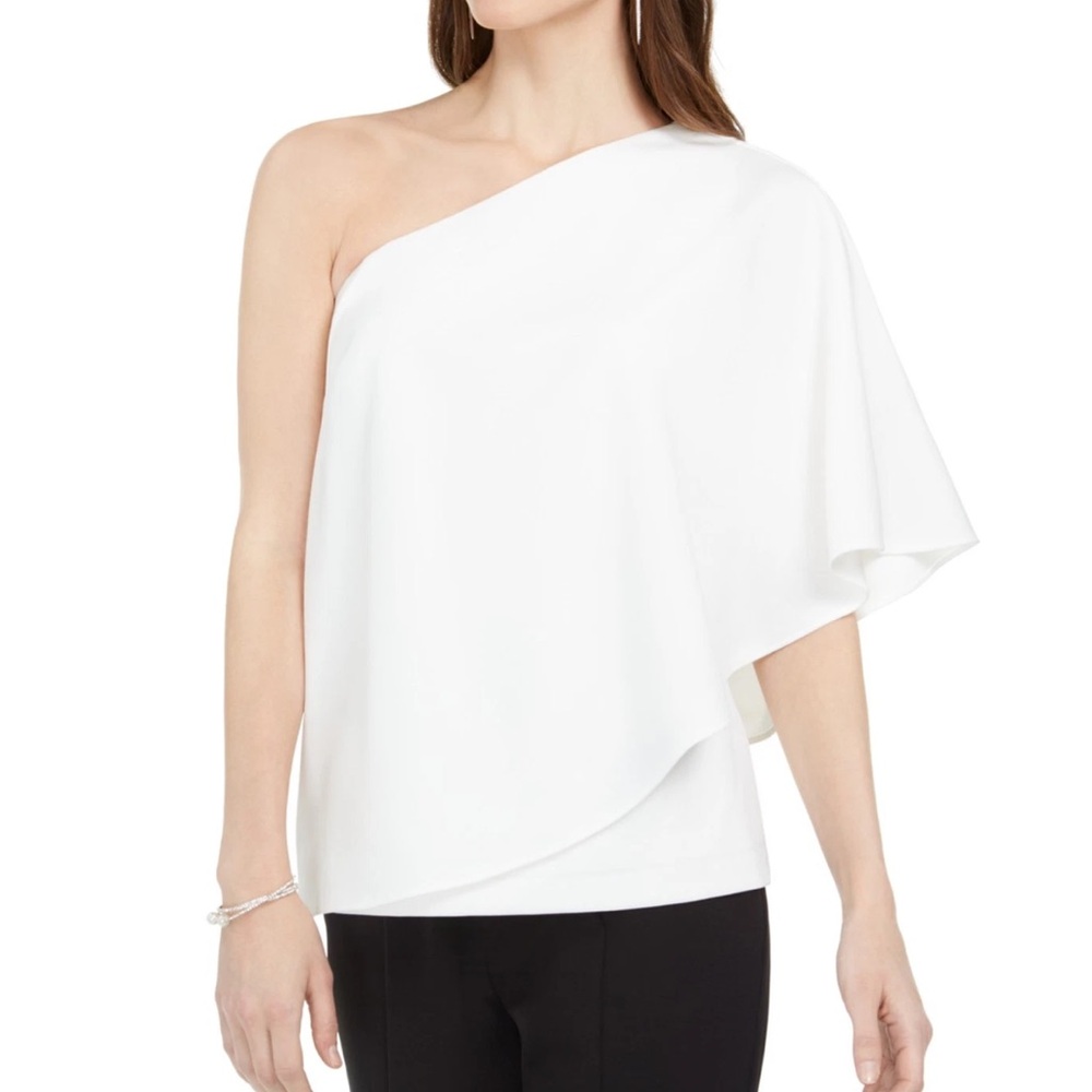 Adrianna Papell Womens Draped One Shoulder Blouse, ivory sz 4